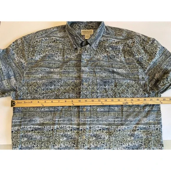 Banana Republic Safari Shirt Men Medium Blue Geometric Tribal Button Down Travel - Picture 6 of 6